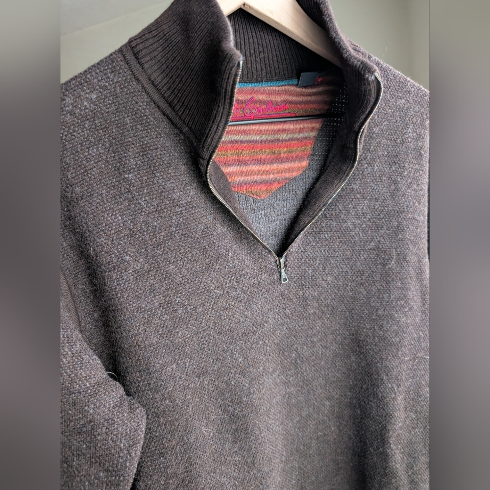 Robert Graham 100% Wool Brown Quarter Zip Sweater Large